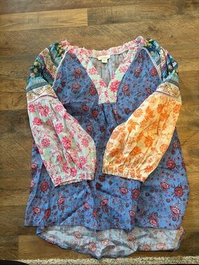sundance boutique Boho Floral Patchwork Tunic - Blue, Pink, Orange